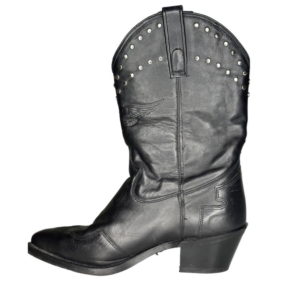 Harley Davidson Western Vintage Silver Studded Black Leather Cowgirl Boots - Picture 4 of 15